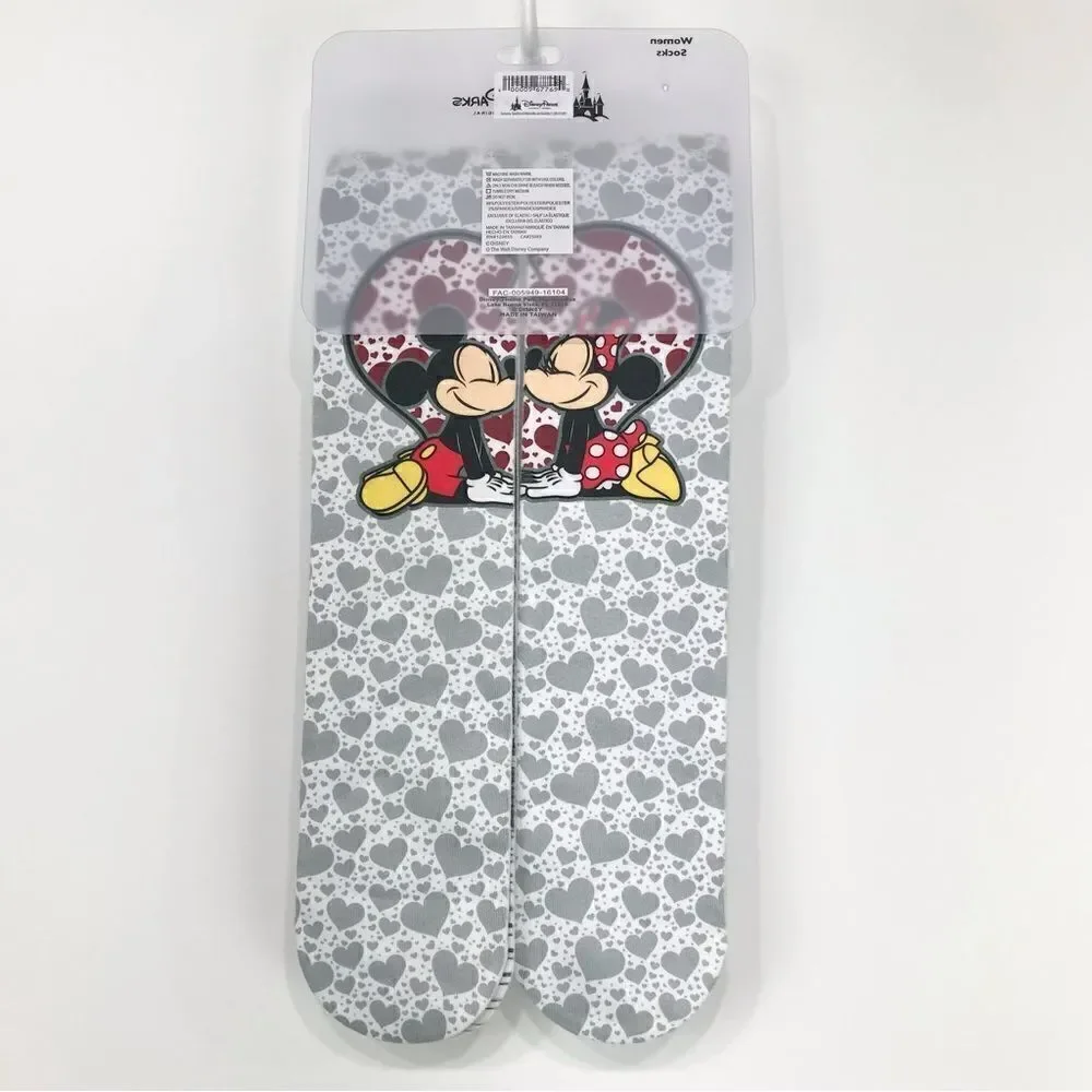 Disney Parks Bundle Mickey Minnie Mouse Set of 2 Pairs of Socks Fuzzy slippers